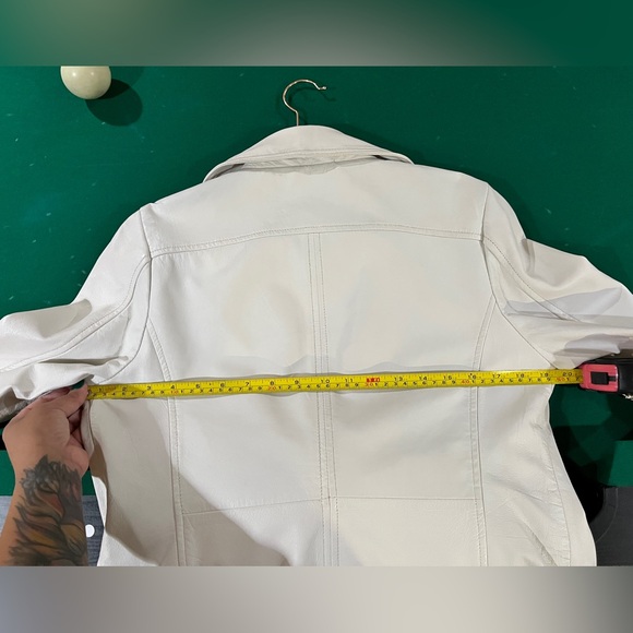 White / Off White Sheep Leather Moto Jacket - Picture 8 of 10